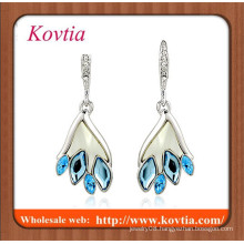 Fashion crystal chandeliers on taobao white gold plated flat back blue crystal dangle earring